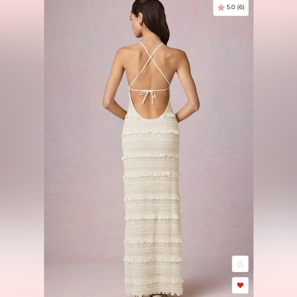 Oh Polly Ruffled Backless Halterneck Maxi Dress in Ivory